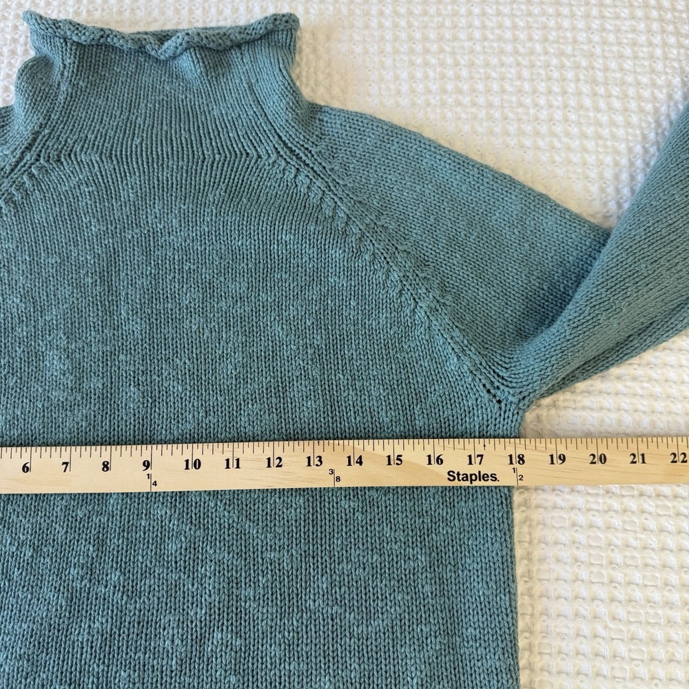 LL Bean Cotton Slub Rollneck Pullover Cotton Sweater Size M Teal Blue Fisherman - Picture 6 of 6